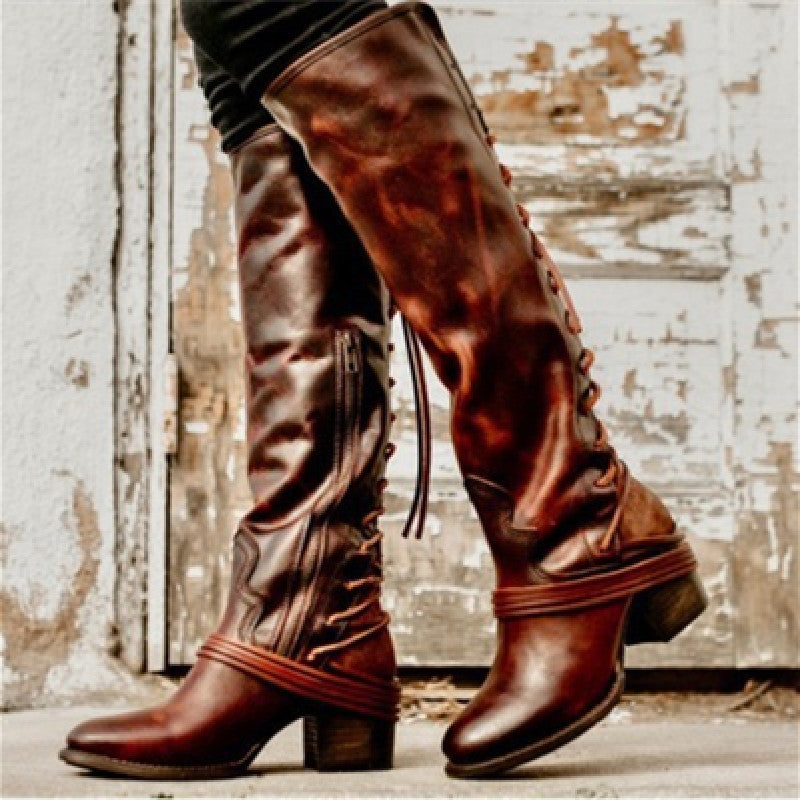 Distressed Corset Style Boots