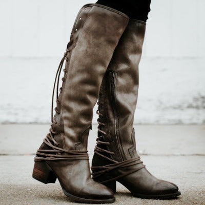 Distressed Corset Style Boots