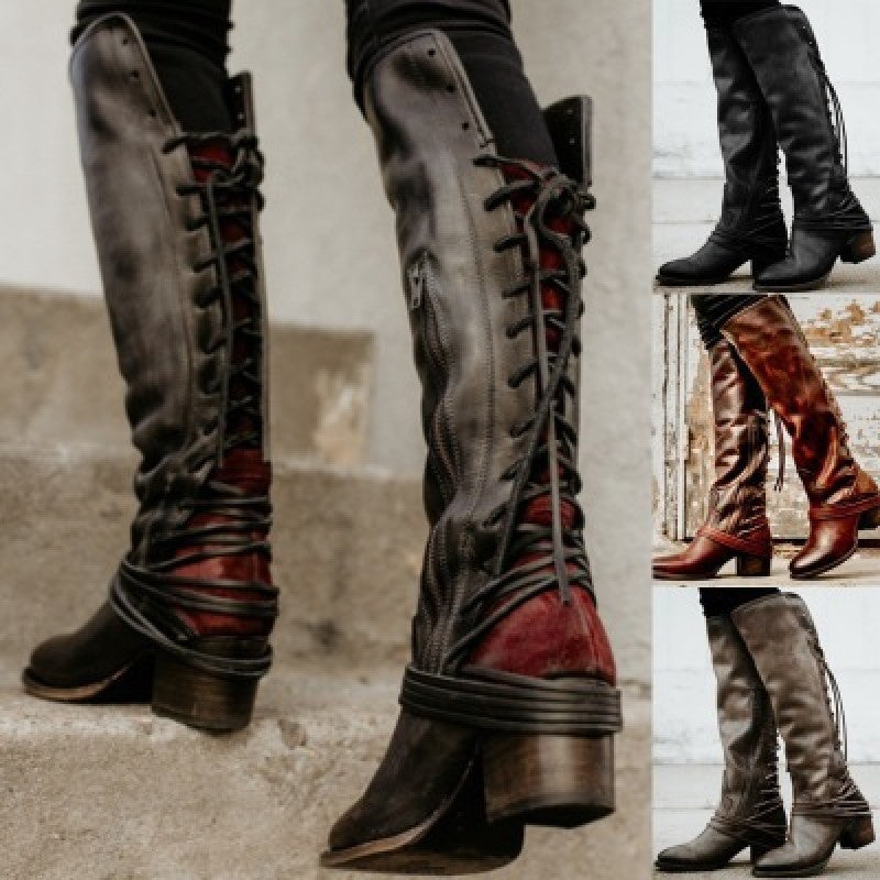 Distressed Corset Style Boots