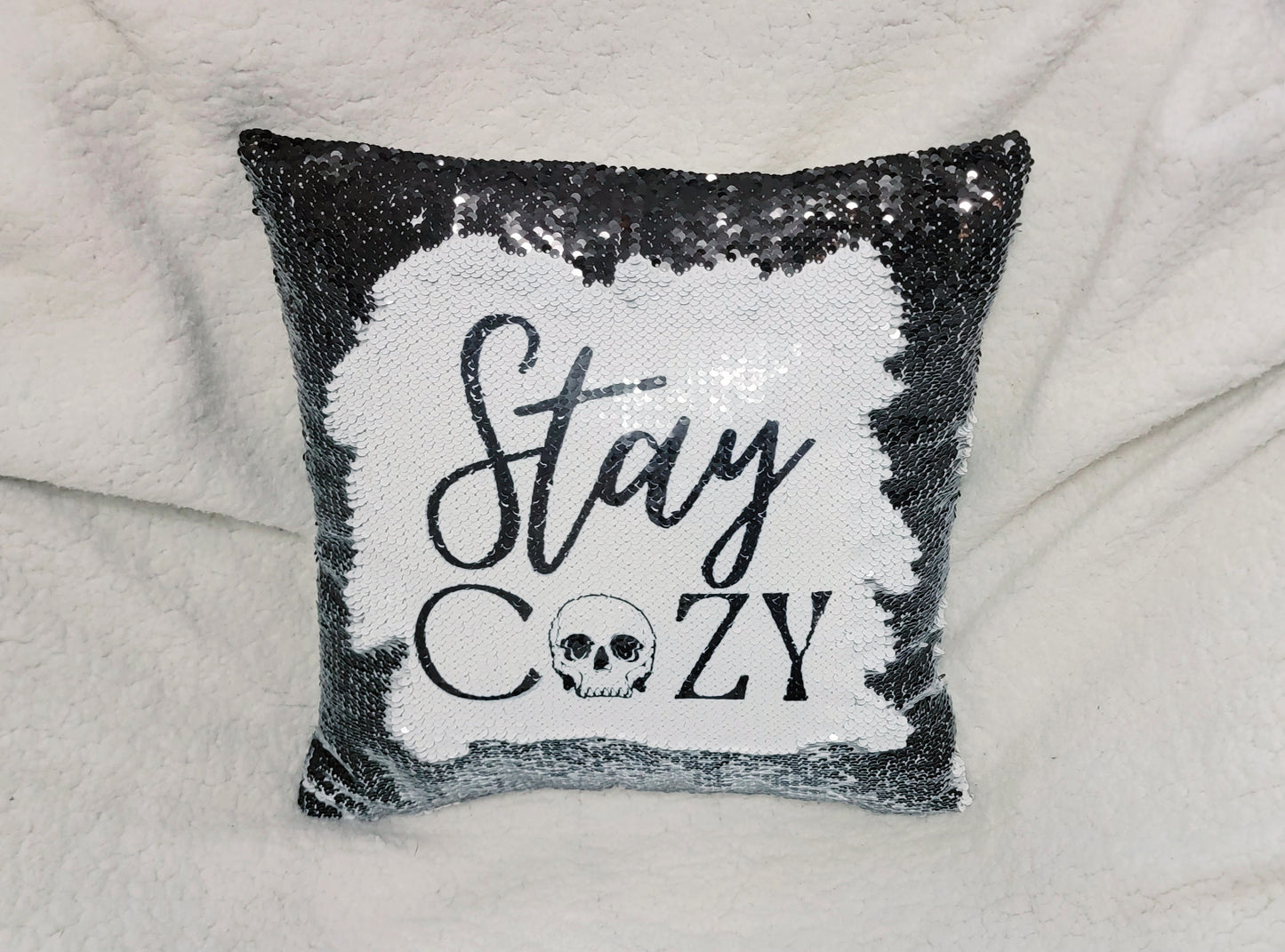 ' Stay Cozy ' Reversible Sequin Pillowcase