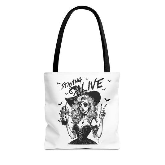 Witchy Staying Alive with Coffee Tote Bag