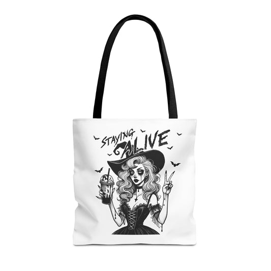 Witchy Staying Alive with Coffee Tote Bag