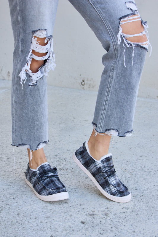 Forever Link Plaid Plush Flat Sneakers