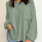 Waffle-Knit Exposed Seam Lantern Sleeve Blouse